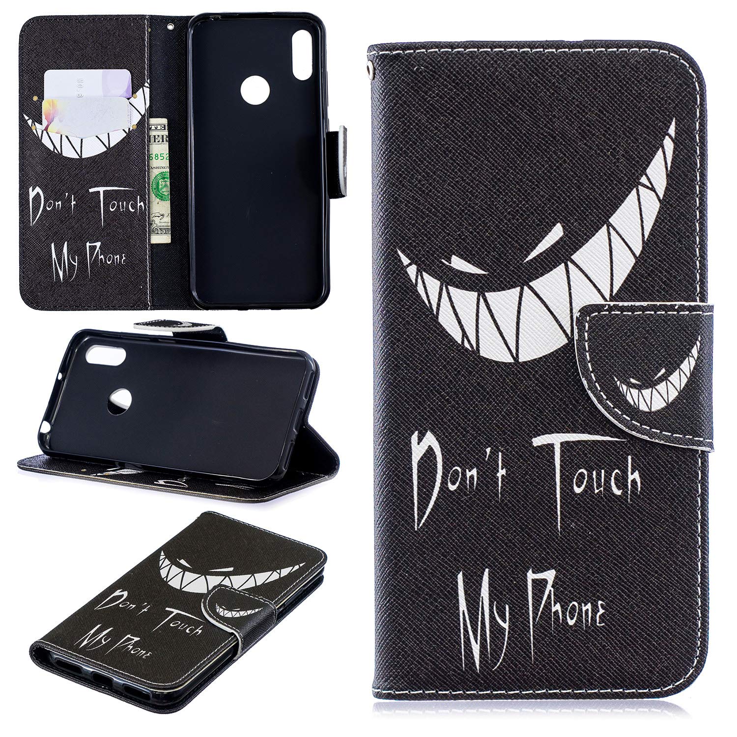 For Huawei Y6 2019 Case, Huawei Y6 Pro 2019 Case,PU Leather Wallet Phone Case Flip TPU Shockproof Shell Slim Fit Protective Cover with Stand Magnetic Closure for Huawei Y6/Y6 Pro(Dont Touch My Phone) — image 1