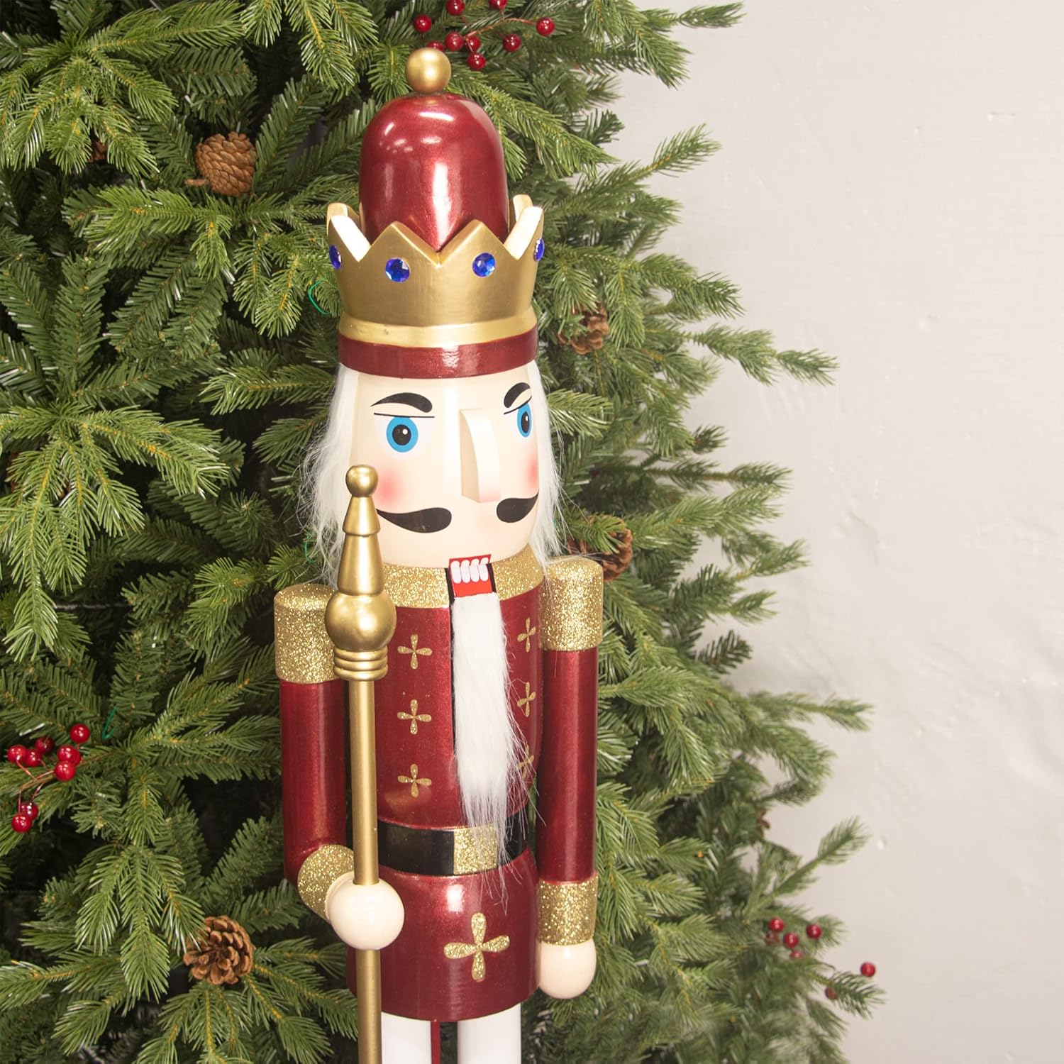 Nutcrackers - KI Store Large Christmas Nutcracker 4ft King Wooden Nutcracker Figurine Christmas Decorations for Front Door Mantel Fireplace