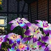 Solar Flowers Lights - Solar Garden Lights Outdoor Waterproof Lily Flower, 40 Hours Color Changing Solar Powered Outside Decor Decoration for Yard Patio Pathway Lawn, Gifts for Mom, 2pcs