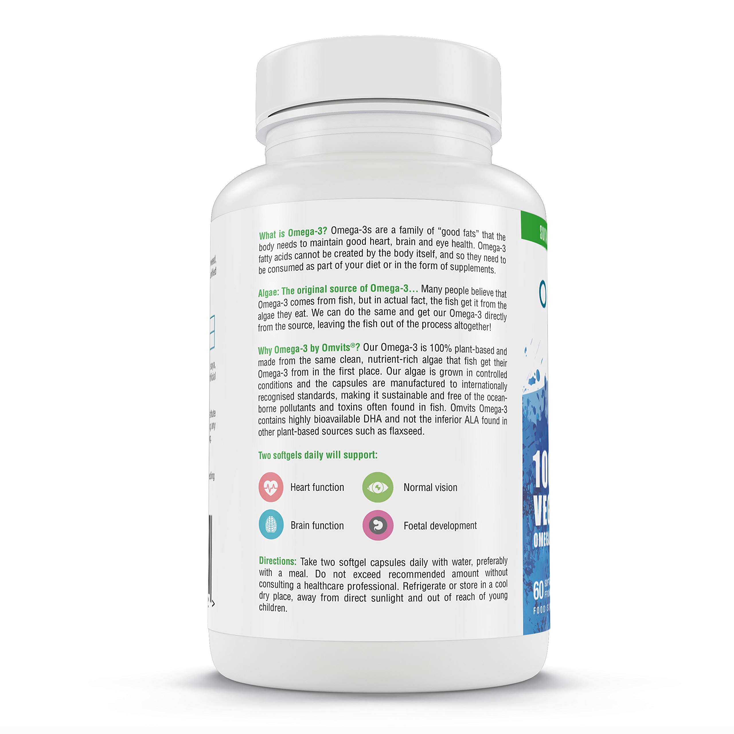 Omvits Vegan Omega 3 DHA Supplement from Algae Oil 60 Capsules with