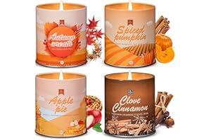 C CACALOM 36oz Fall Winter Scented Candle Set, 4Pack Aromatherapy Soy Wax Candles House Warming Christmas Gifts, Halloween Chirstmas Holiday Candles for Women Men 9oz Apple/Wreath/Cinnamon/Pumpkin Candle