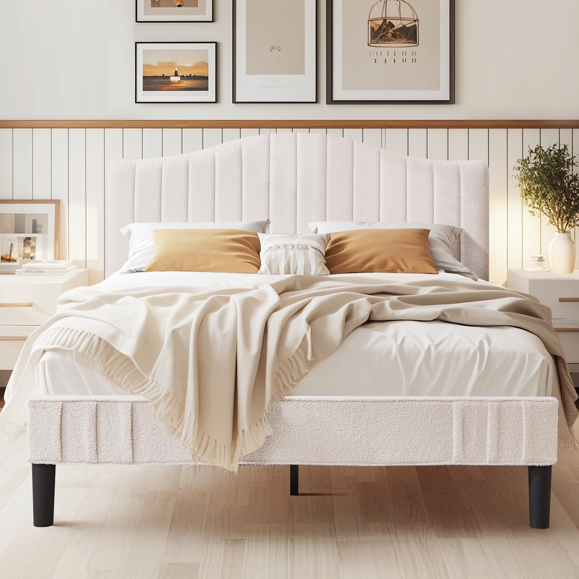 Photo 1 of *UNTESTED*
VECELO Queen Size Bed Frame Upholstered Platform Beds with Height-Adjustable Teddy Fabric Headboard, Strong Wood Slats 7.9'' Under Bed Storage Space Noise-Free No Box Spring Needed, Cream