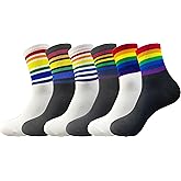 IHAUIUE Rainbow Crew Socks Colorful Stripes Pride Socks Novelty Quartz Socks for Women, Men