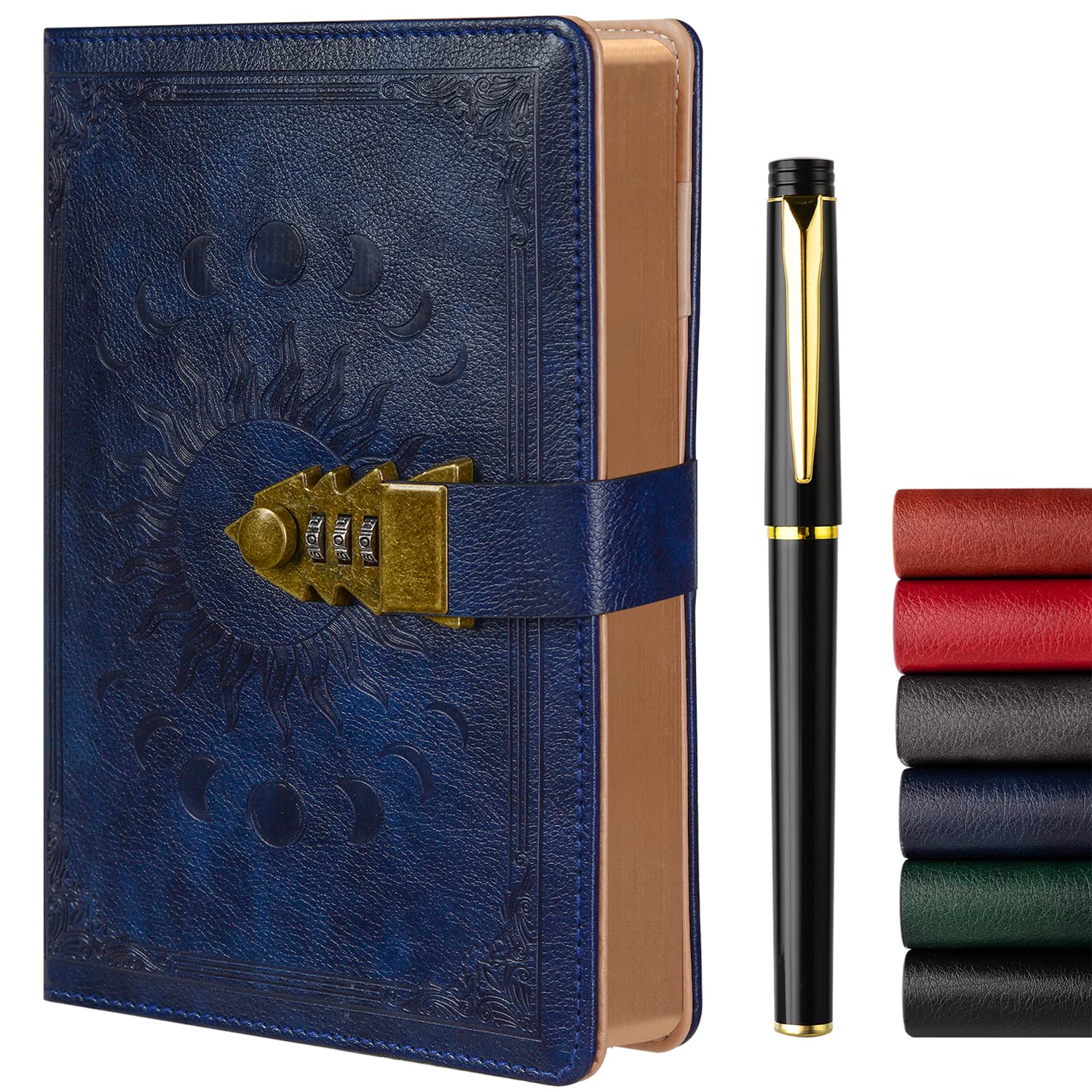 ZXHQ Lock Diary with Pen, A5 Ruled 240 Pages PU Leather Journal with Lock, Refillable Hardcover journals for Writing Personal Planner Organizer for Men and Women, Size A5(8.5 × 5.9 Inch) Dark Blue — image 1
