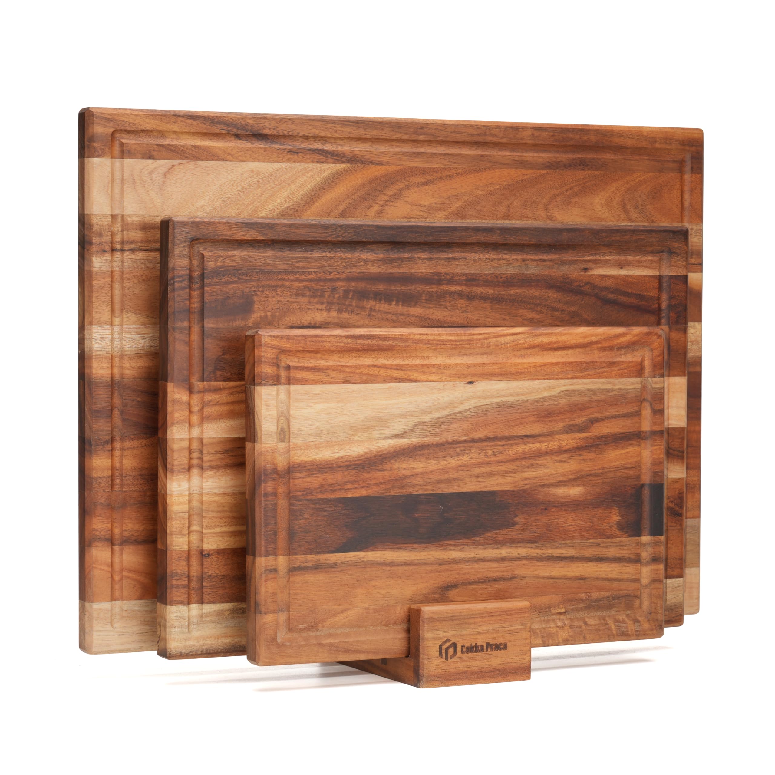 Photo 1 of ***CRACKS***Cokka Praca Acacia Wood Cutting Board Set with Stand | 3 Pcs Knife-Friendly Non-Slip Wooden Cutting Boards for Kitchen | 0.7?Thick Butcher Block | Large Solid Chopping Boards with Juice Groove***CRACKS***