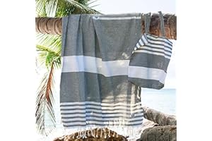 Cohzi Turkish Beach Towel And Tote Bag - Beach Bag Tote And Turkish Towel Set. Travel, Picnic Blanket, Yoga. Women or Men.