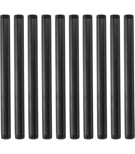 3/4"x 12" Black Painted Industrial Pipe - Home Expert 10 Pack Black Malleable Cast Iron Pipe Heavy Duty Pre Cut Metal Pipe Threaded Gray Pipe Fitting For Industrial Vintage Style Diy Project - View #9