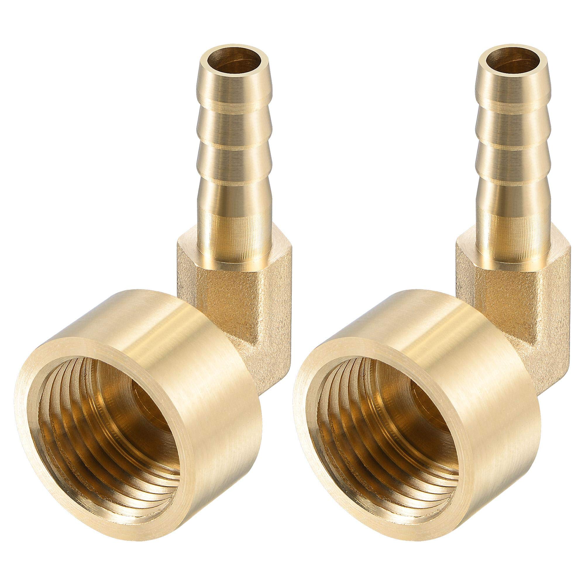 sourcing map Brass Hose Barb Fitting Elbow, 8mm Barbed x G1/2 Female Pipe Connector Adapter for Water Fuel Air, Pack of 2 — image 1