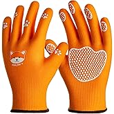 COOLJOB Small Toddler Gardening Gloves for Little Boys Girls Ages 2-4, Breathable Kids Work Gloves with Grippy Animal Paw Dots for Children Yard Landscape, Orange Dog, 1 Pair