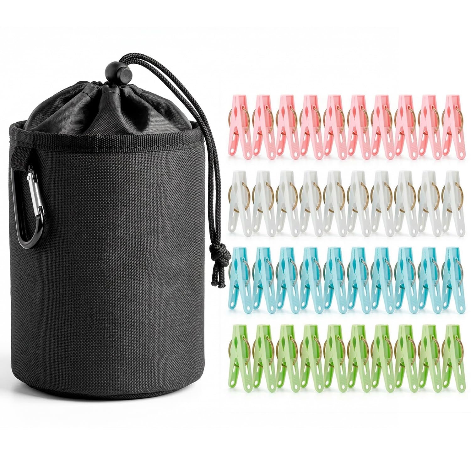 Bakecat Clothes Pegs and Peg Bag, 40Pcs Plastic Clothes Pegs for Washing Line with Bag.