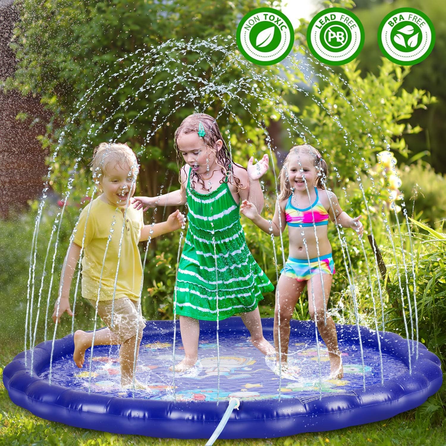 Desuccus Sprinkler for Kids, 3-in-1 Splash Pad 68" Wading Pool Sprinkler & Splash Inflatable Water Toys for Children Outdoor Play Mat for Babies, Toddlers, Preschoolers (Space): Toys & Games
