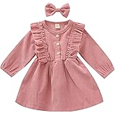 Karuedoo Kids Toddler Baby Girl Corduroy Ruffle Long Sleeve Dress Princess Party Dress Fall Winter Skirt Outfit