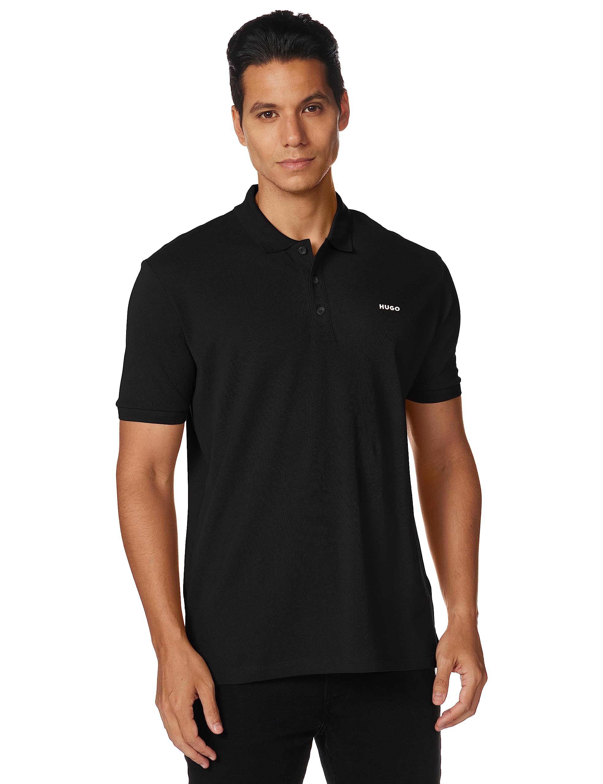 Photo 1 of HUGO Mens Regular Fit Reversed Logo Short Sleeve Polo Shirt, Slate Black, Small US