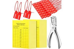 Chunful 101 Pieces Monthly Fire Extinguisher Inspection Tags 2025 to 2028 Maintenance Tags Plastic Tamper Seals Numbered Security with Handheld Hole Puncher(Yellow)