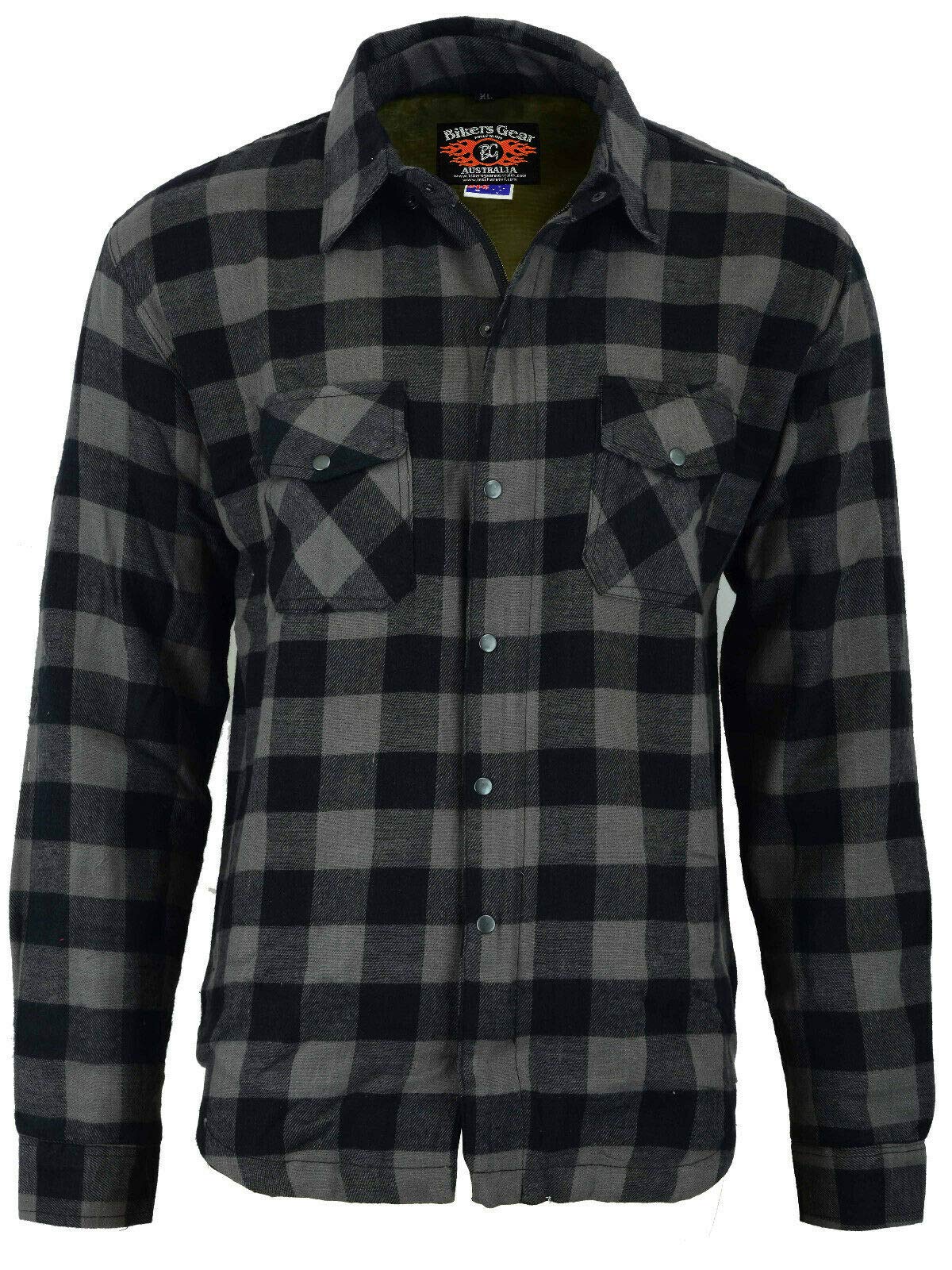 Chemise Moto En Flanelle Noire Kevlar Doublée – Protection CE Amovible Coude, Épaule & Dos – Bikers Gear