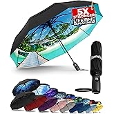 TUMELLA Strongest Windproof Travel Umbrella (Compact, Superior & Beautiful), Small, Wind-Tested, Light & Portable, Automatic Folding Rain Umbrella, Durable Premium Grip, Fits Car and Backpack