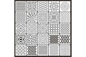 EAGEUS 6 Inch Geometric Stencils for Painting, 25 Pieces Reusable Painting Templates for Scrapbooking Cookie Tile Furniture Wall Floor Decor Craft Drawing Tracing DIY Art Supplies(Geometric)