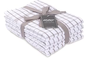 AMOUR INFINI Terry Dish Towels Pack of 4 Highly Absorbent Quick Dry Super Soft 20x28 Inch Kitchen Towel with Hanging Loop for Cleaning & Drying Dishes (Beige)