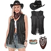 Changchupsem Western Cowgirl Costume for Women Cowboy Tassel Vest for Women Outfit with Hat Bandana Necklace