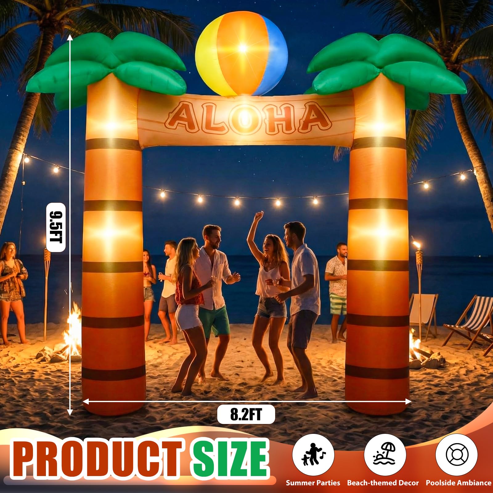 Condition photo showing As Is for jenaai 9.5 ft giant inflatable palm tree, led blow up arch for party, luau hawaiian tropical beach p
