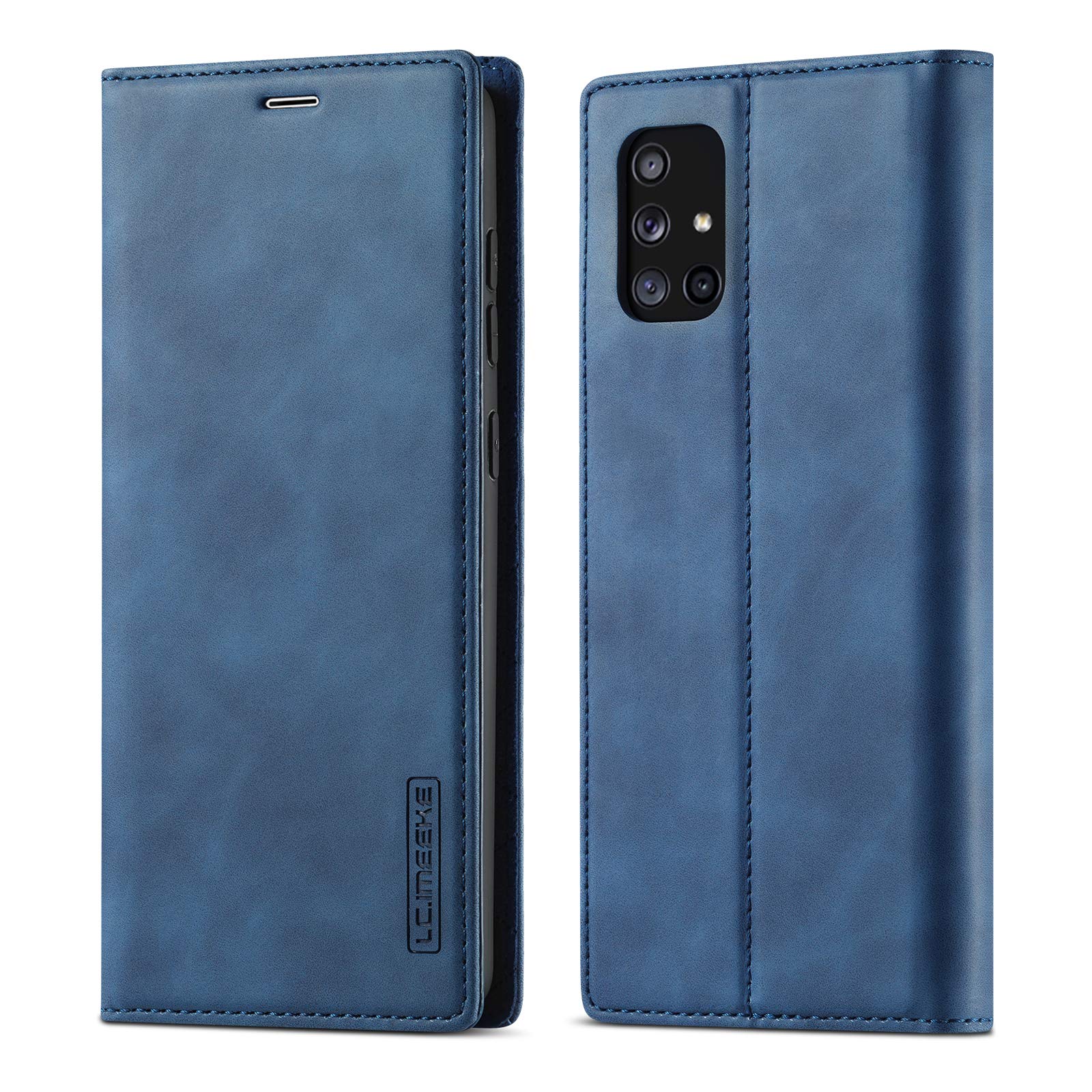 QLTYPRI Case for Samsung Galaxy A71, Vintage Matte Leather Wallet Case Card Slot Kickstand Magnetic Shockproof Flip Folio Book Case Cover for Samsung Galaxy A71 - Blue