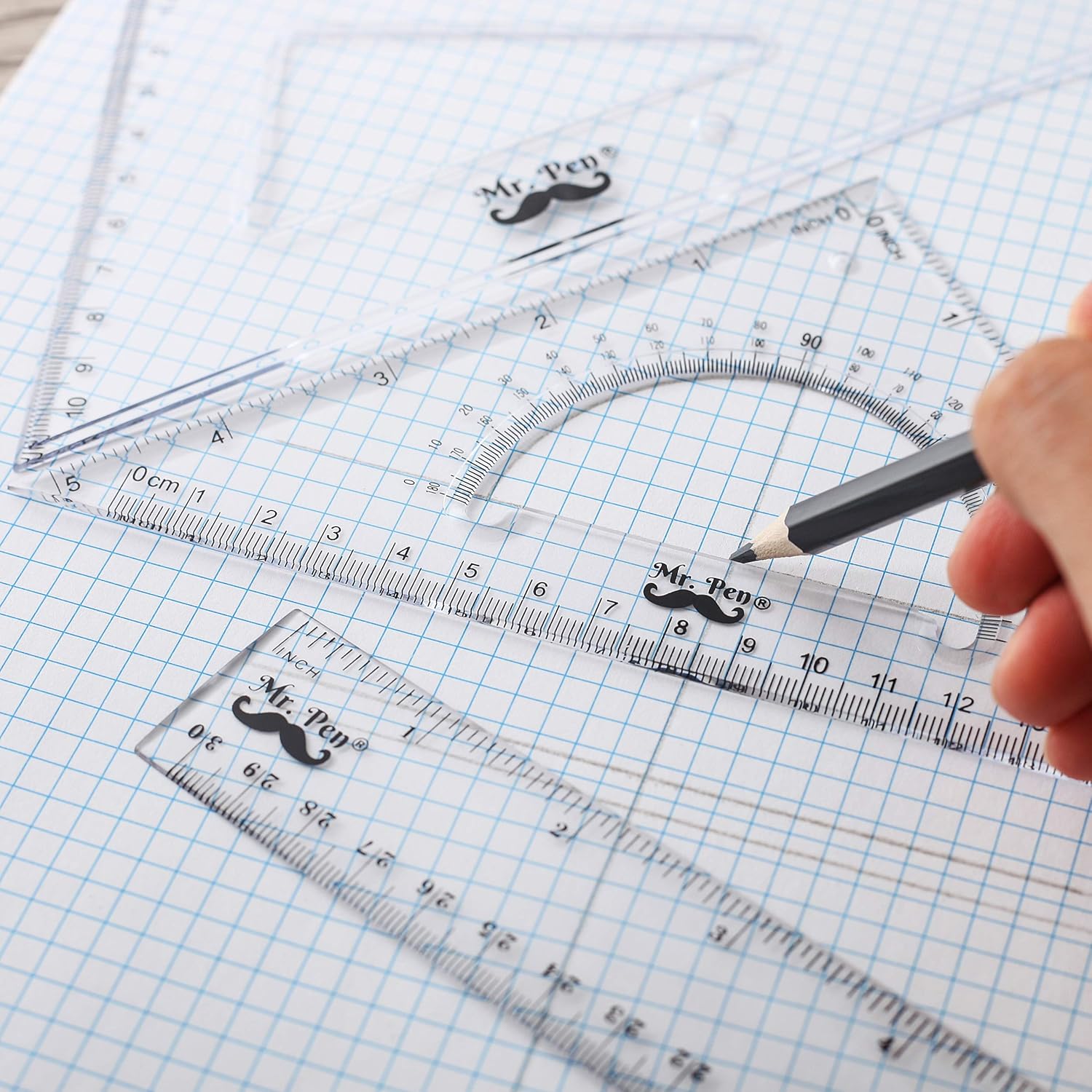Mr. Pen- Triangle Ruler, Square and Ruler Set, Ruler Set, 3 Pack, Set Square, Geometry Set, Square Ruler, Protractor for Geometry, School Geometry Set, Math Protractor, Geometry Rulers, Math Ruler : Office Products
