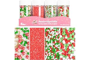 Twisweet Christmas Sprinkles 12oz, Red Green White Sprinkle for Cake Decorating, Edible Christmas Tree Sugar Sprinkles for Baking, Candy Pearls Mix, Cake Topper Ice Cream Cupcake Cookie Toppings Dessert Festival Decorations