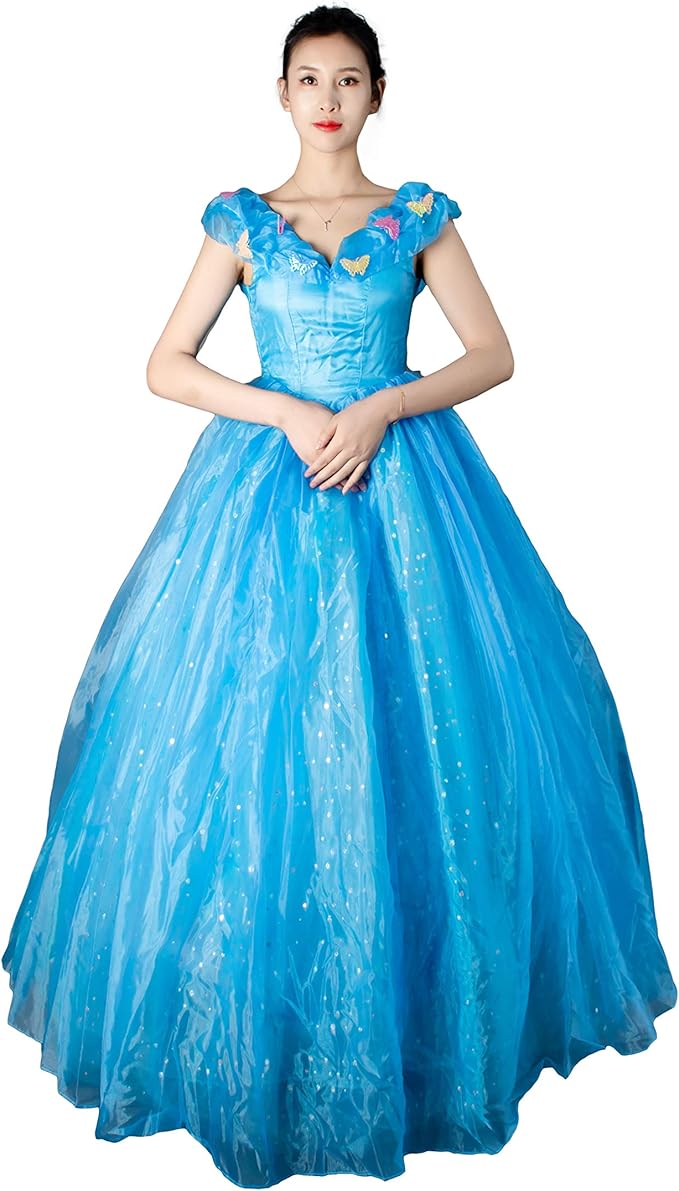 MYYH Women Princess Costume Blue Ball Gown Dress Halloween Clothing