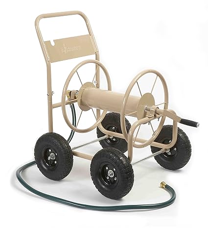 Liberty Garden Products 870-M1-2 Industrial 4-Wheel Garden Hose Reel Cart, Holds 300-Feet of 5/8-Inch Hose - Tan