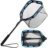 PLUSINNO Floating Fishing Net for Steelhead, Salmon, Fly, Kayak, Catfish, Bass, Trout Fishing, Rubber Coated Foldable Landing Net with Fixed or Telescoping Pole Handle, Fishing Gear and Gifts for Men