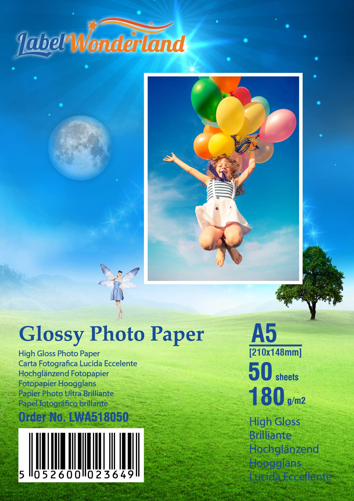 50 Sheets 180 GSM High Gloss A5 (148 mm x 210 mm) Photo Paper for Inkjet Printers Glossy LW (A5-50 Sheets)