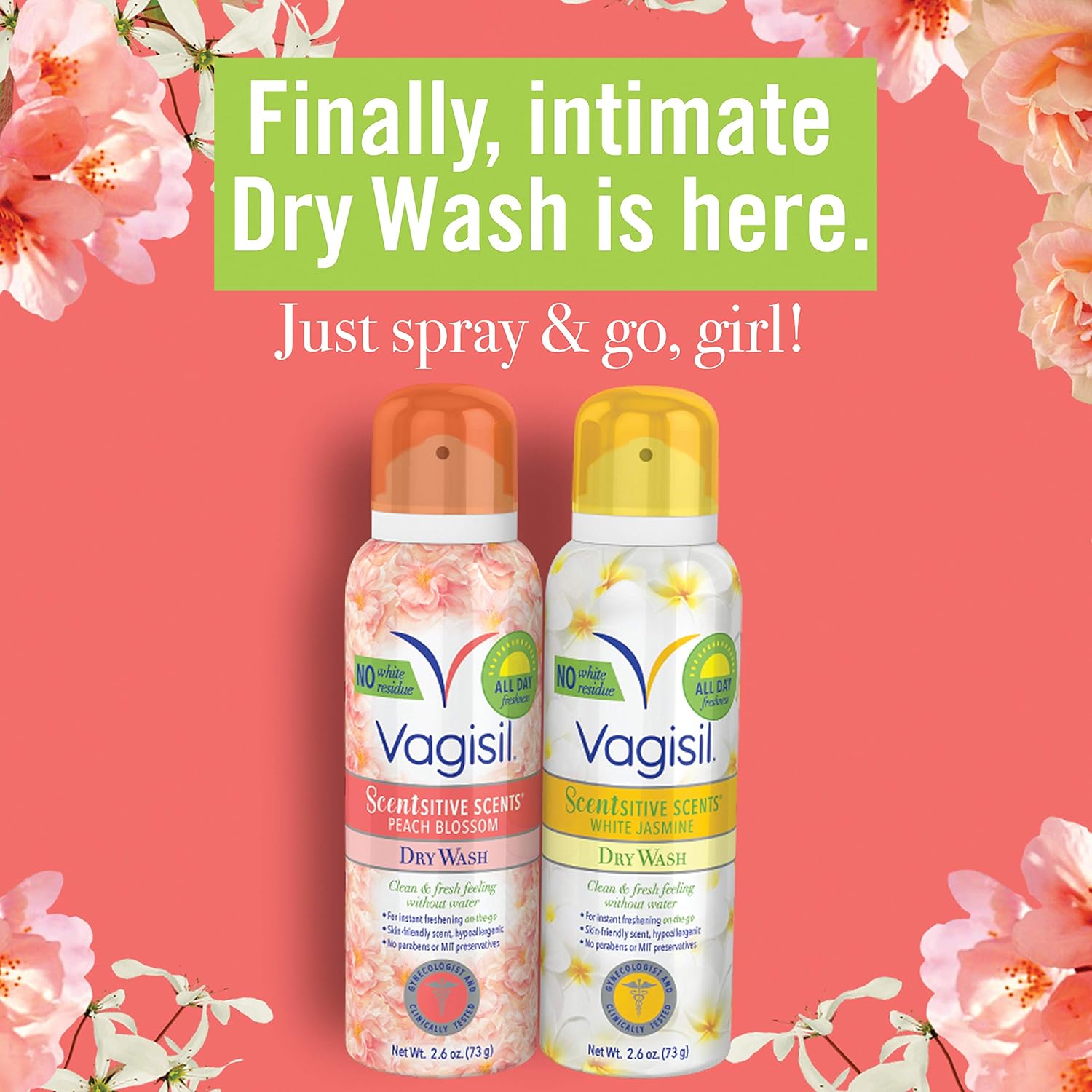 Vagisil Scentsitive Scents Feminine Dry Wash Deodorant Spray for Women, Gynecologist Tested, Paraben Free, Peach Blossom: Health & Personal Care
