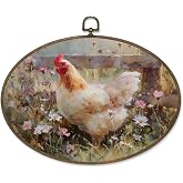 Sviojuce Vintage Chicken Oval Wall Art Decor, Cottagecore Chicken Framed Canvas Prints Wall Artwork, Rustic Farmhouse Animal Wall Hanging Decor for Home Bedroom Living Room Decorations, 8.6x11.4 Inch