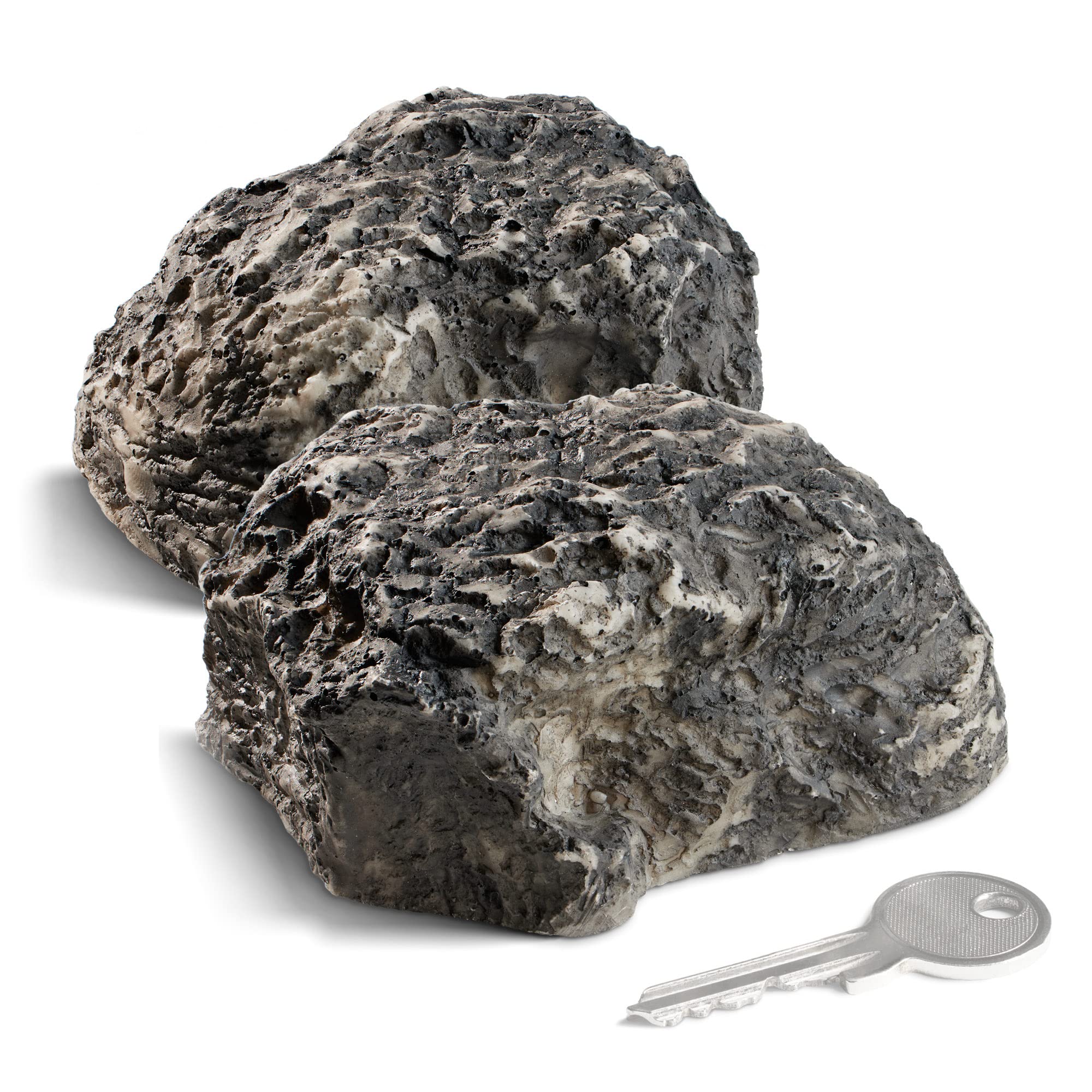 COM-FOUR® 2x key stone "medium hill" - imitation stone with secret compartment - artificial rock for geocaching - key hiding place in stone look - stone dummy - artificial boulder