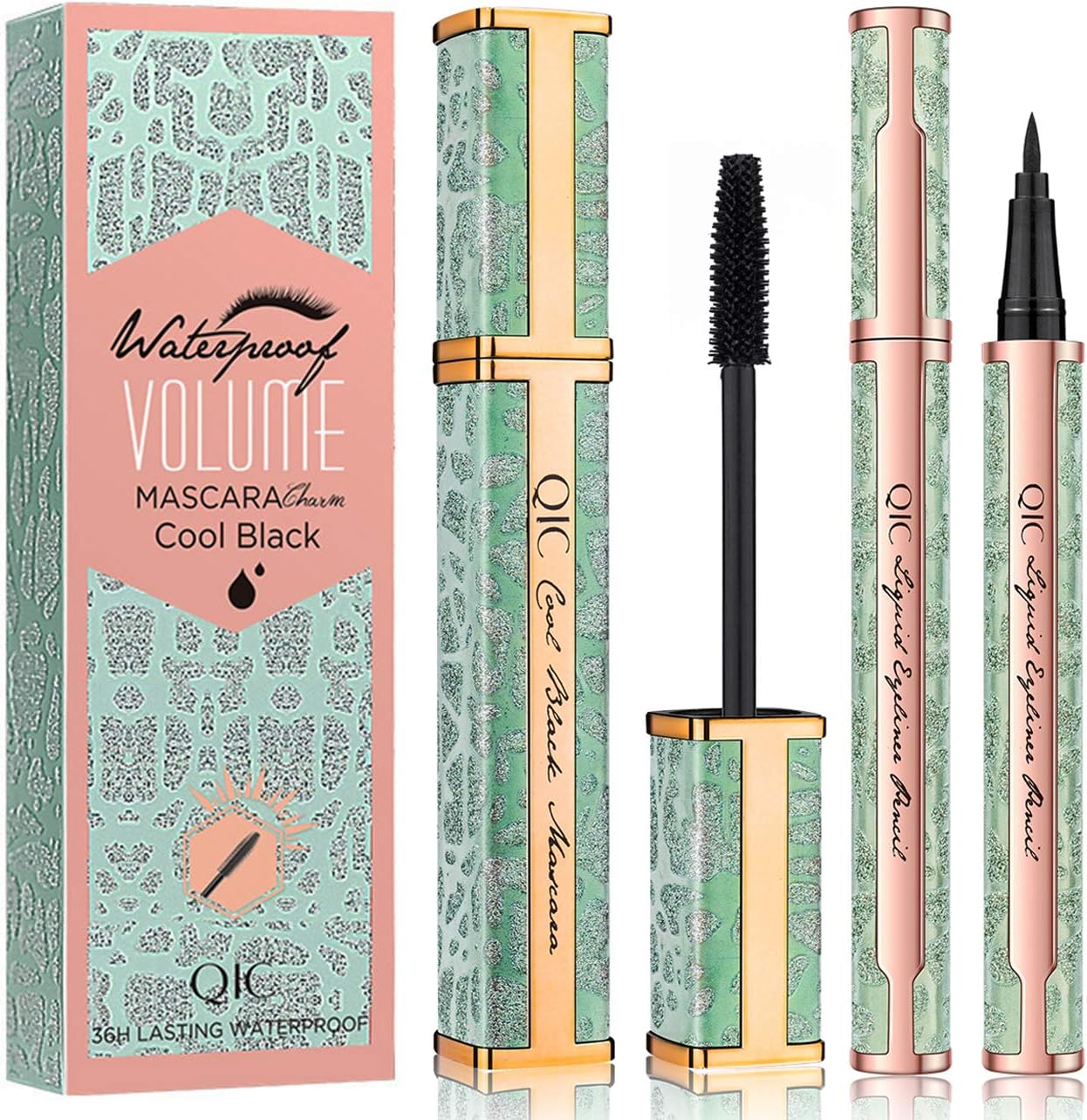 4D Silk Fiber Eyelash Mascara with Liquid Eyeliner, Waterproof Black Cosmetics, Smudge-Proof, Long-Lasting, Thickening, Lengthening, Dramatic Extension, Natural Voluminous Look