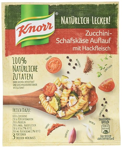 Knorr Natürlich Lecker Zucchini-Schafskäse Auflauf mit Hackfleisch, 3 Portionen, 11er Pack