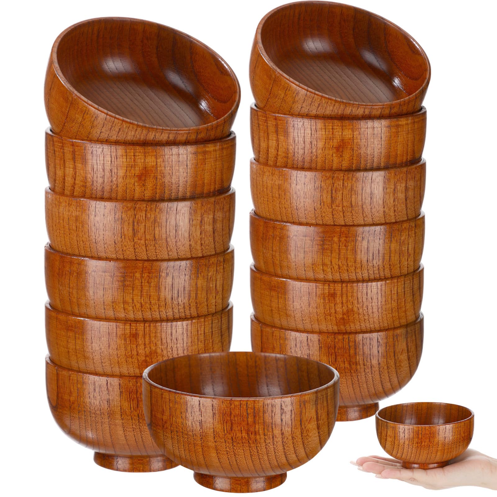 Photo 1 of 10 Pcs Jujube Wooden Bowls, Small Round Calabash Bowls Wood Salad Bowl Hand Carved Calabash Dip Tray for Dipping Sauce Serving Popcorn Pasta Candy Cereal Coconut Nuts Appetizers(3.5 Inch)
