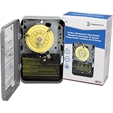 Intermatic T104 24-Hour Mechanical Timer Switch, 208-277V DPST, Indoor | 208-277 VAC Heavy-Duty Mechanical Time Switch, Indoor Metal Enclosure, Manual Override, for Pumps, Lighting, and Equipment