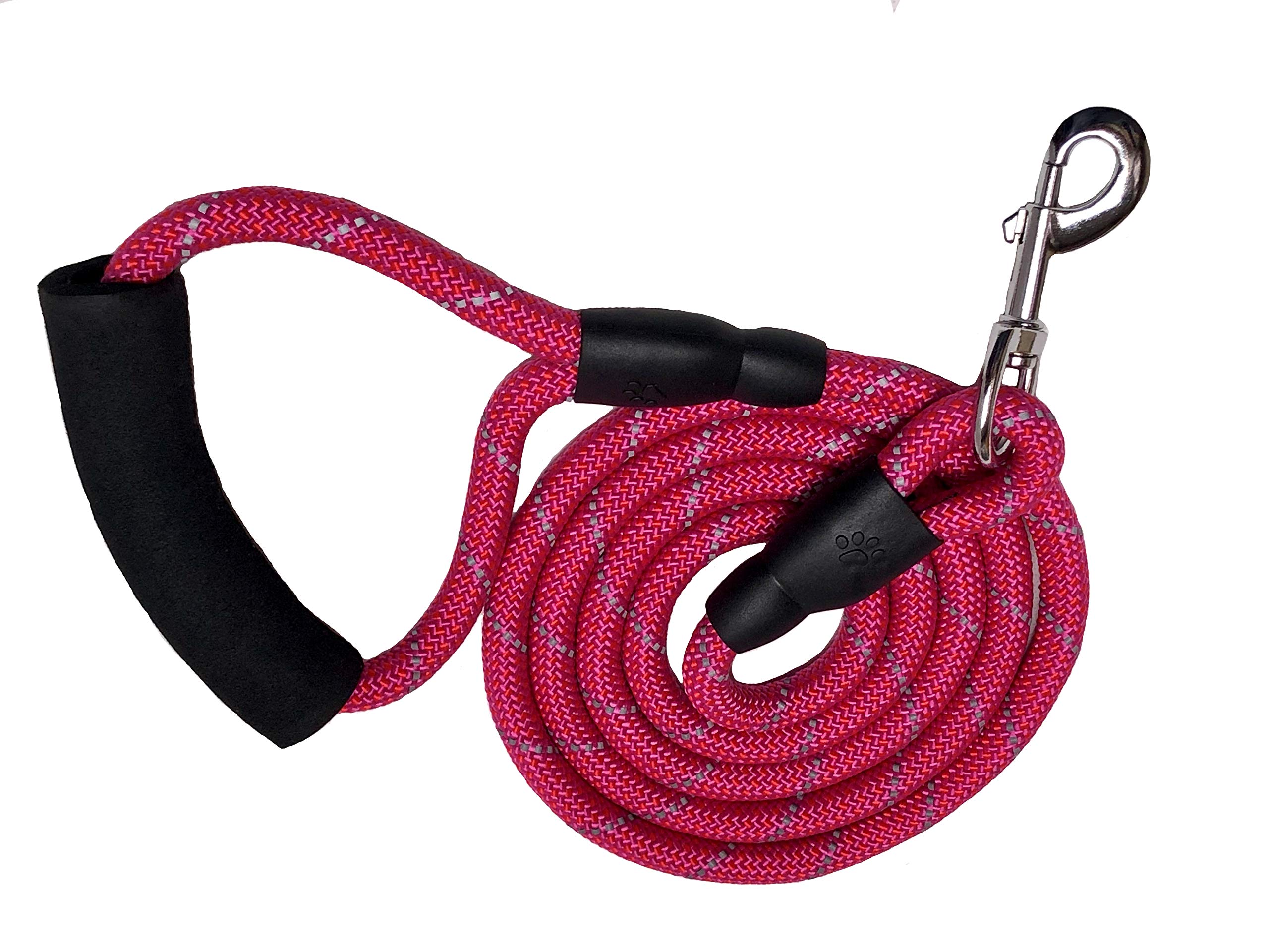 Rope Dog Lead with Soft Padded Handle and Reflective Threads Nylon Durable Dog Leash 6FT For Small Medium Large Dogs (Pink)