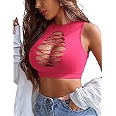 Avidlove Women's Fishnet Top Sexy Cut Out Crop Short Hollow Out Cropped Tank Top(S M L)