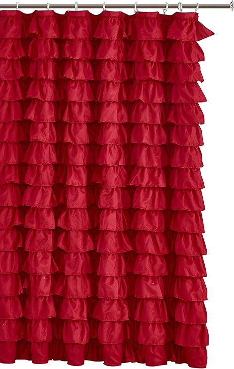 Amazon Com Spring Home Waterfall Ruffled Fabric Shower Curtain