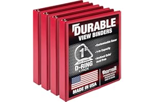 Samsill Durable 1 inch 3 Ring Binder, Made in USA, D Ring Binder, FSC 100% Recycled Chipboard, Red, 4 Pack