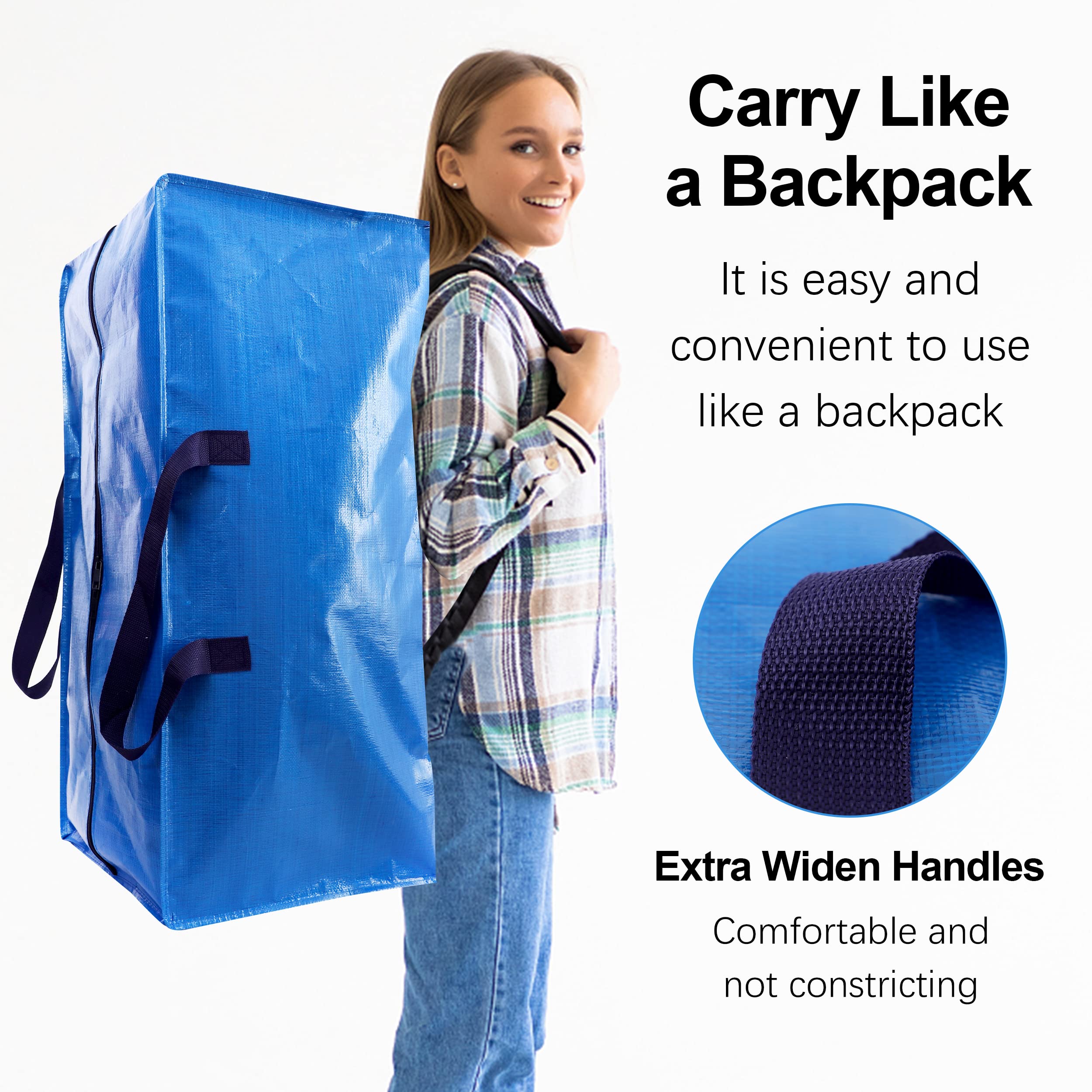 Heavy Duty Extra Large Moving Bags W/Backpack Straps - Strong Handles & Zippers, Storage Totes For Space Saving, Fold Flat, Alternative to Box and Bin (Set of 6, Multicolor)