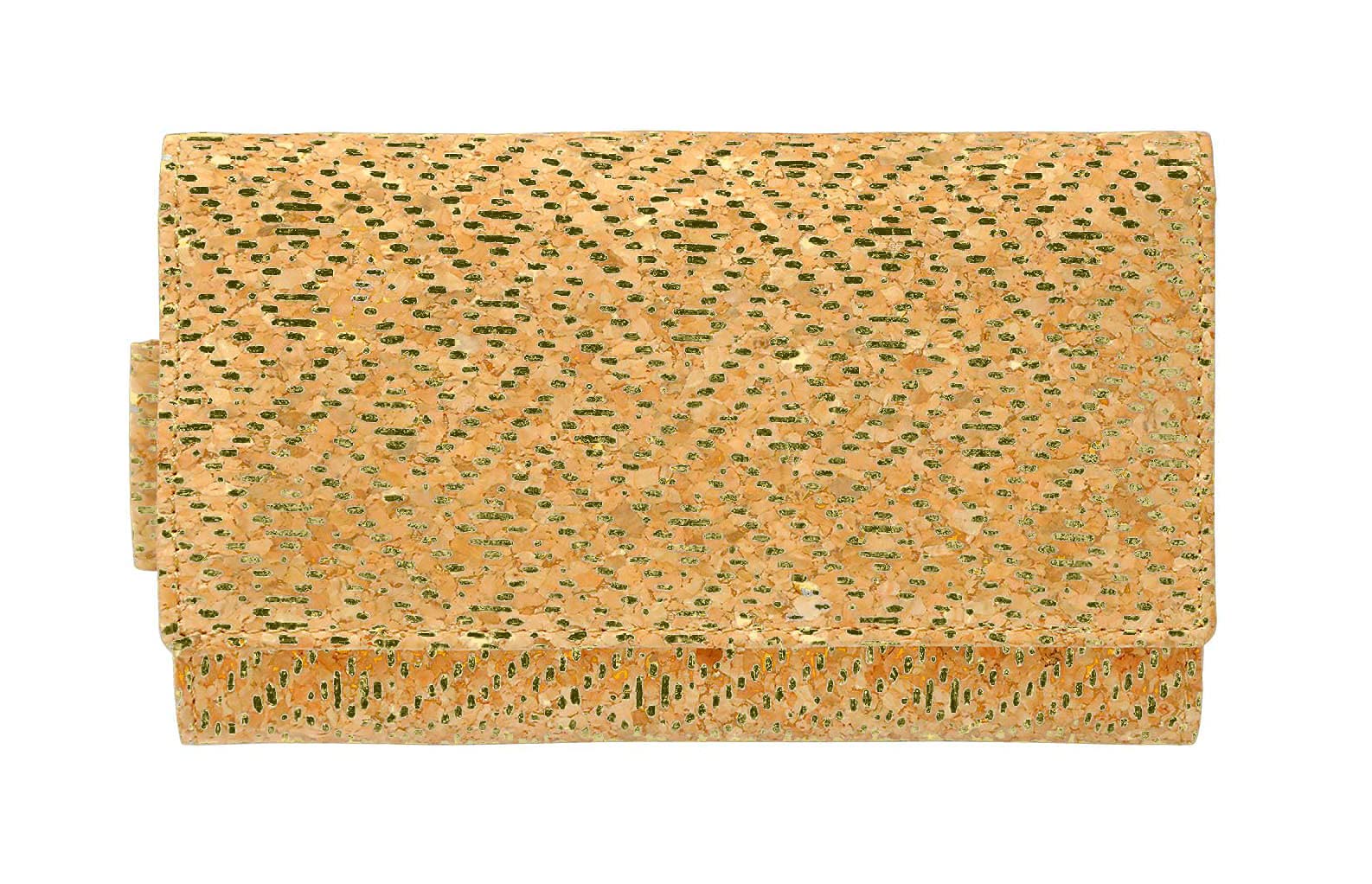 Hudson & James Ladies Designer Cork Vegan RFID Blocking Shield Compact Card Holder Wallet Purse Multi Card Women Clutch Wallet with Phone Pocket (Cork with Golden Pattern)