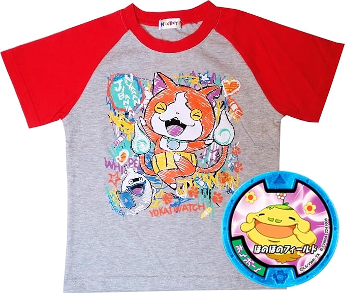 妖怪ウォッチ 妖怪メダル付き イラスト柄 Nextpets Tシャツ 灰色 赤 灰色 赤 130cm Tシャツ カットソー 通販 Amazon