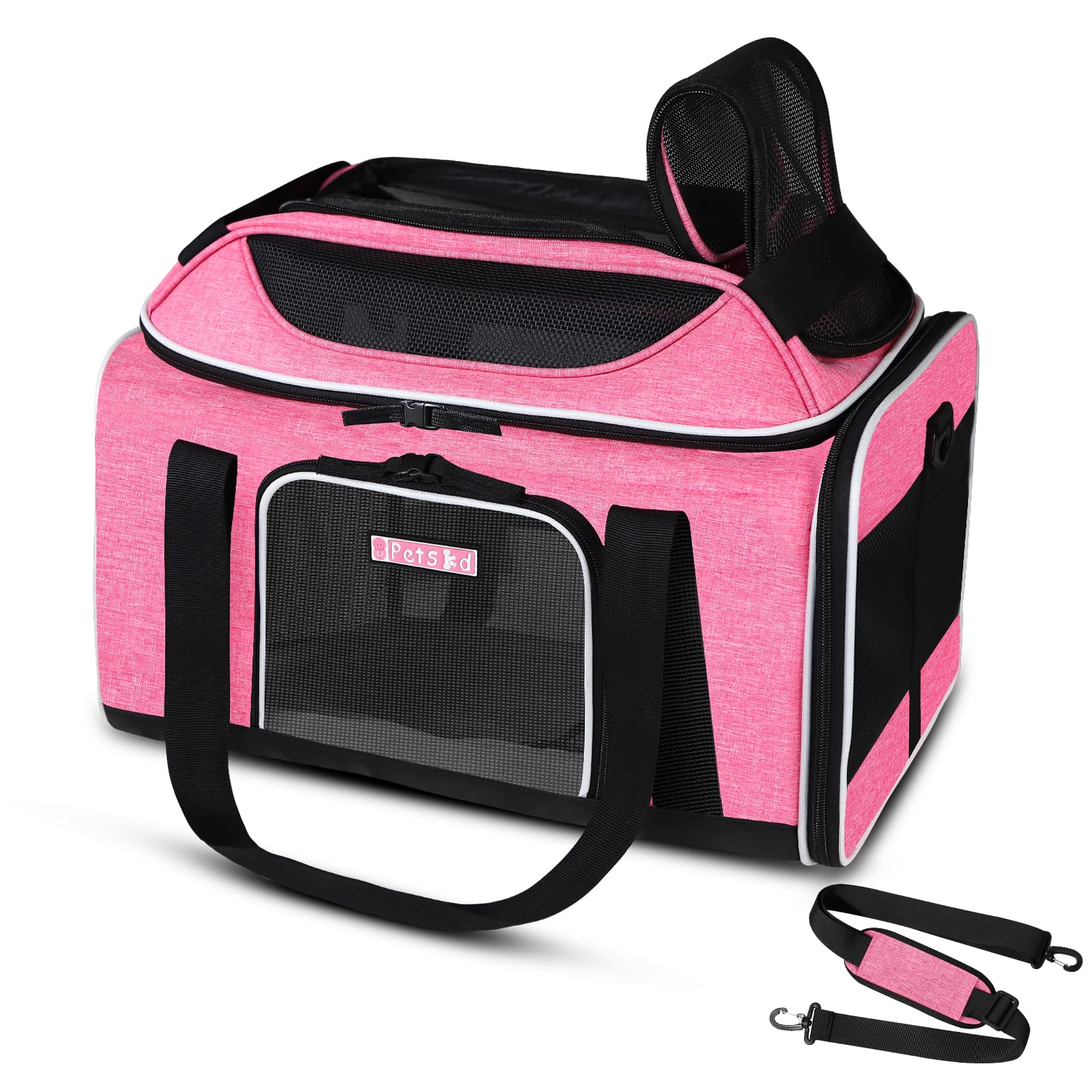 Photo 1 of Petskd Top-Expandable Pet Carrier 18x11x11 Inches Delta American United Airline Approved, Soft-Sided Carrier for Small Cats and Dogs with Locking Safety Zippers and Anti-Scratch Mesh(Pink)