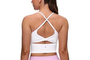 CRZ YOGA Butterluxe Twist Cross Back Crop Tank Tops for Women - Padded Adjustable Straps Yoga Longline Sports Bras