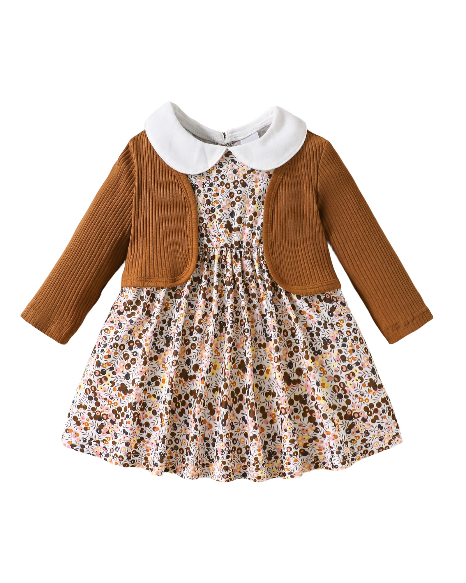 Photo 1 of ***only brown coat***Toddler Girl Dress 2t 3t Girl Clothes Fall Winter Brown Dresses for Toddler Girls 2Pcs Cute Floral Little Girls Dress and Casual Coat