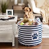 Bone Dry Striped Paw Patch Bin Large Round Navy 15x18x18 Storage view 4