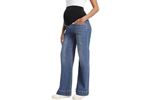 Foucome Women's Maternity Jeans Wide Leg Trendy Comfy Stretchy Straight Leg Pregnancy Denim Pants